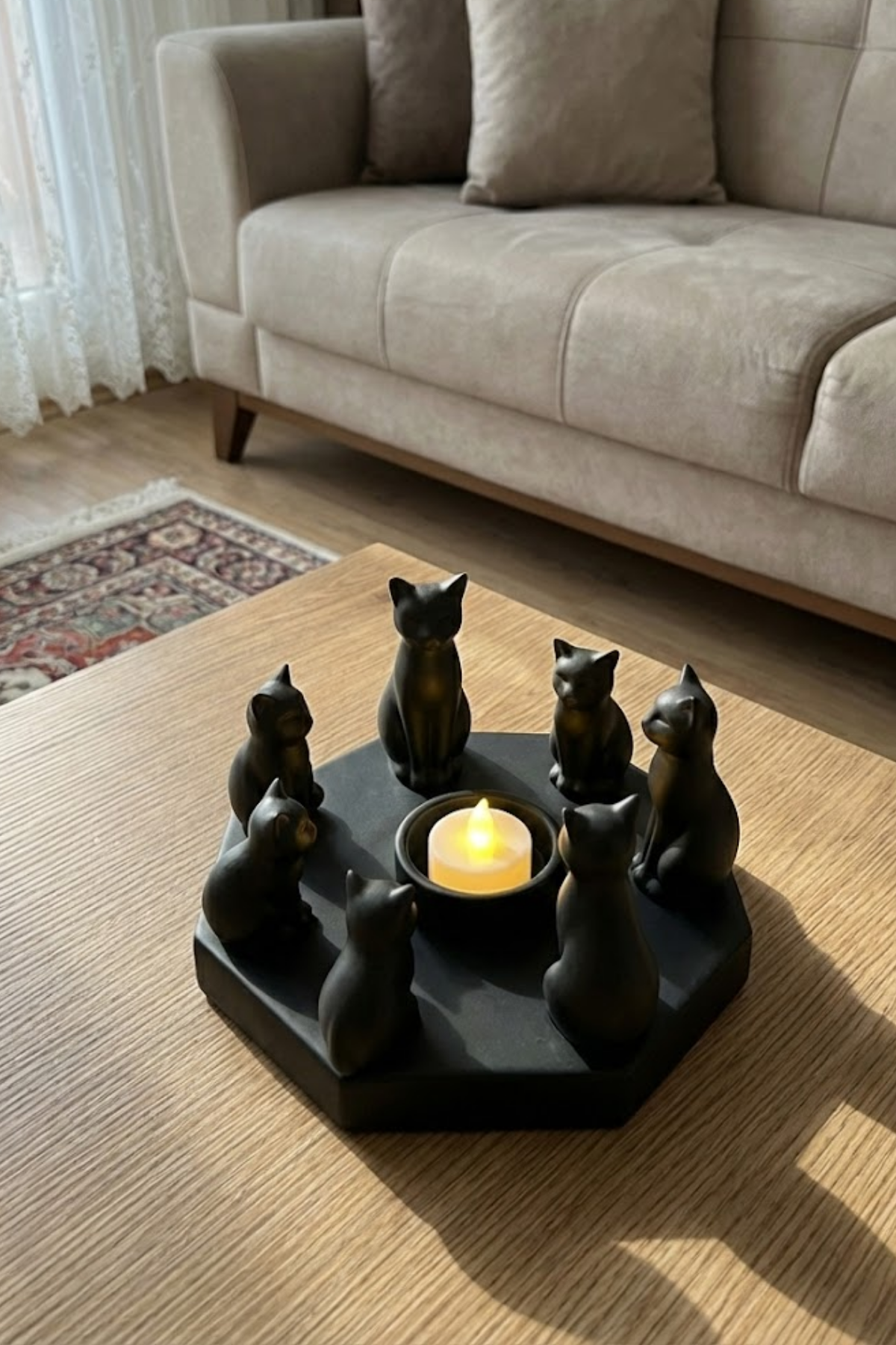 Dekoratif Kediler Ritüel Dinginlik Yoga Mumluk Biblo 14 x 8 Cm - Görsel 7