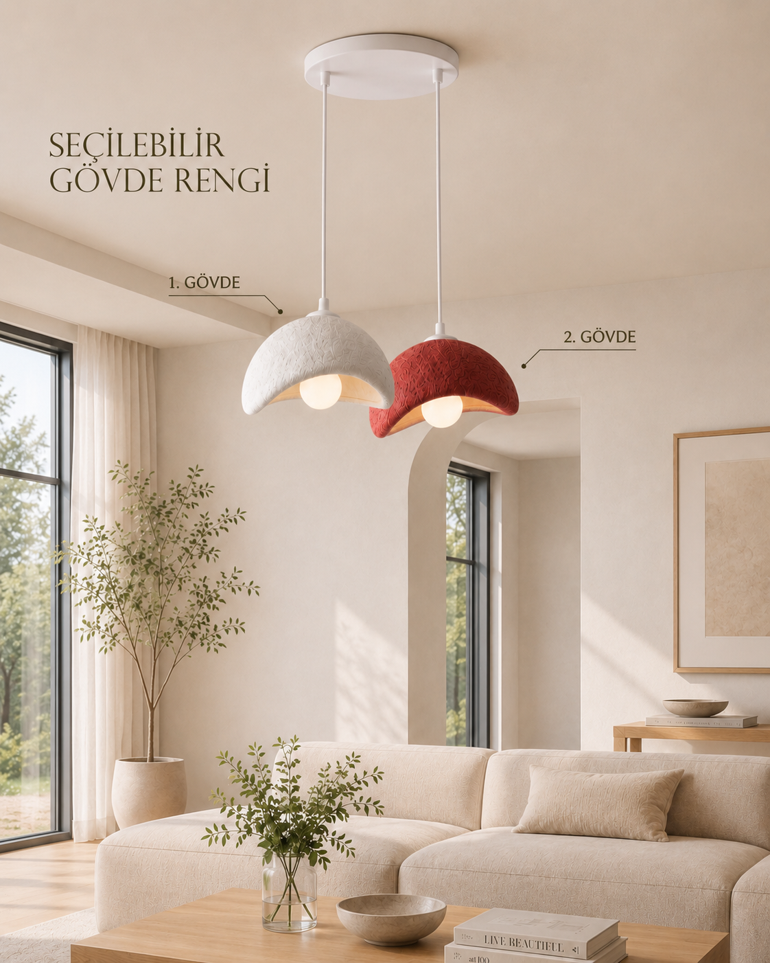 
2'li Beton Dokulu Modern Sarkıt Avize | 3D Baskı PLA Gövde | 25 cm | E27 Ampul Dahil